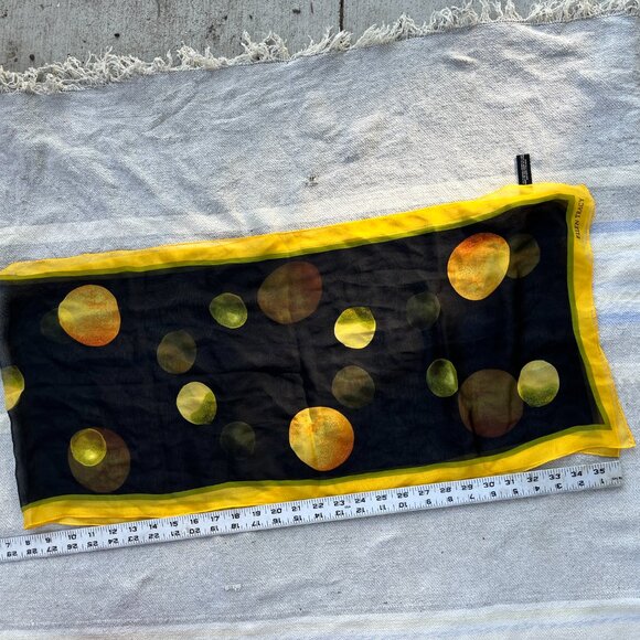 ELLEN TRACY 100% Silk Made in Japan Oranges/Limes Long Scarf 13" wide LOVELY VGU - Picture 5 of 6